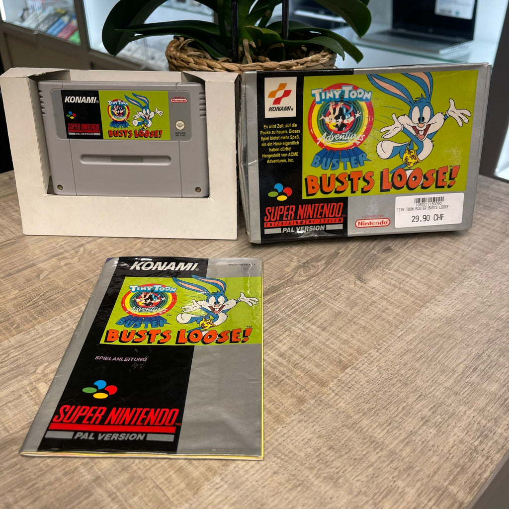 Jeu snes  Tiny toon Buster busts loose + boîte , notice et cale