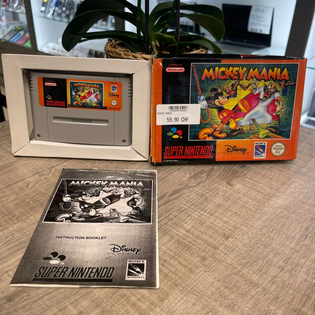 Jeu snes  Mickey Mania  + boîte , (notice non officielle)et cale