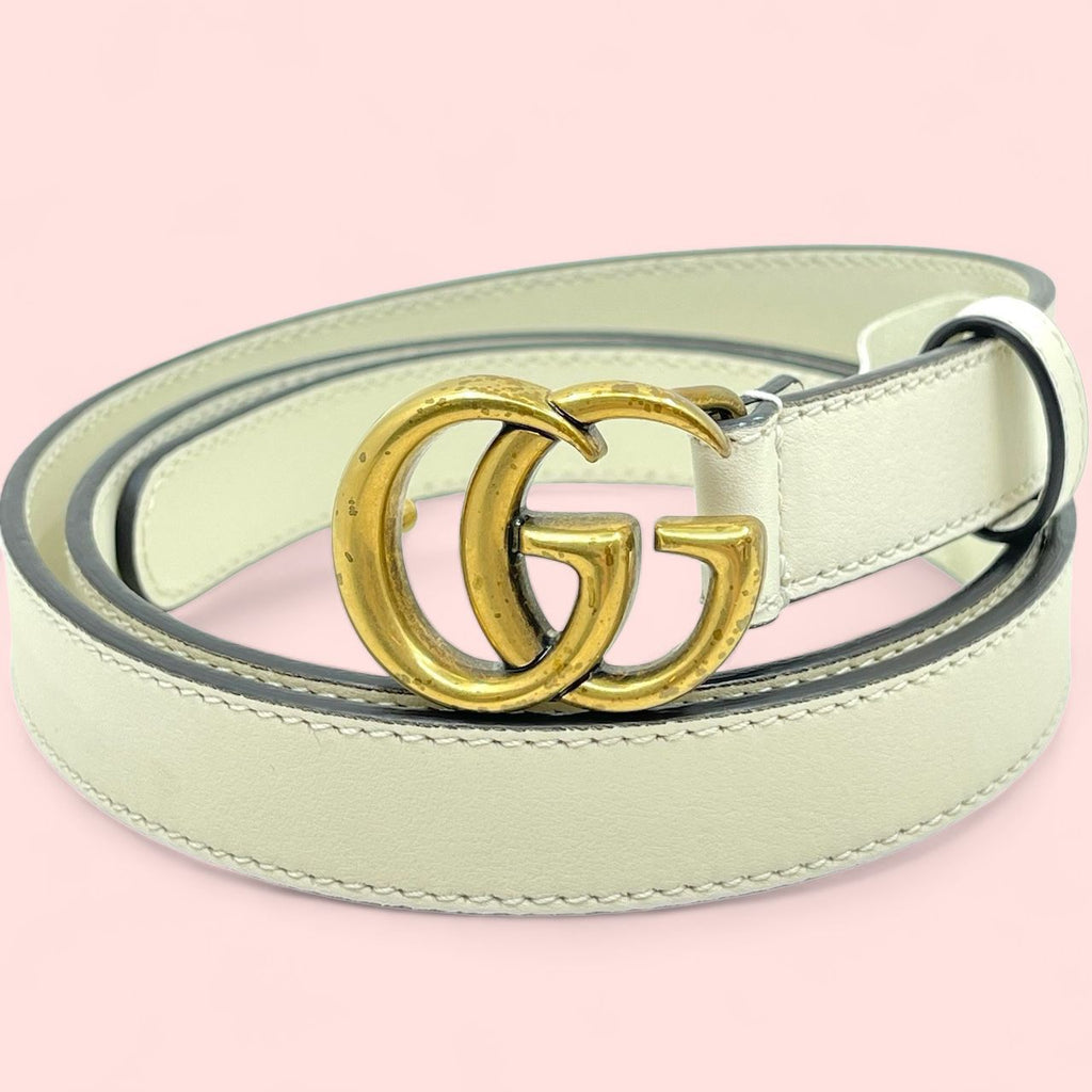 Ceinture Gucci Fine GG Marmont Blanc + Boîte