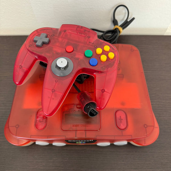 CONSOLE NINTENDO 64 + MANETTE ROUGE TRANSPARENTE JAPONAISE