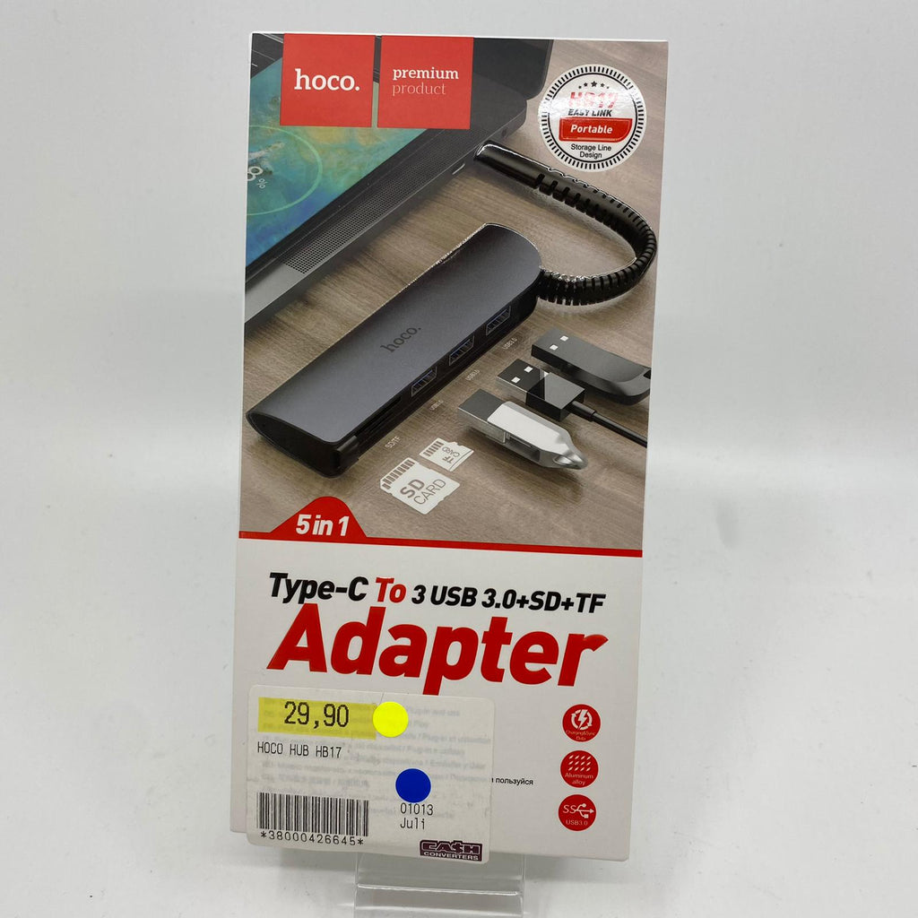 Hoco Hub HB17, Adapter Type-C to 3 USB 3.0+SD+TF